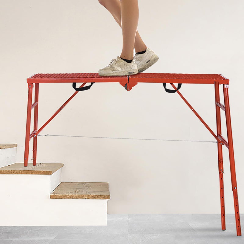 LEADALLWAY LEADALLWAY Scaffolding Platform 70L x15W x33H 770 Lbs Capacity Portable Adjustable Work Platform Scaffolding LadderRed 