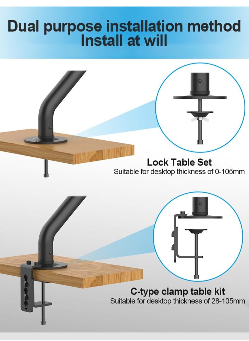 XiuWoo - Full Motion Single Monitor Arm Stand, Gas Spring Monitor Arm for 17-32 inch Flat/Curved/Ultrawide Monitor with C-clamp and Grommet - Image 1