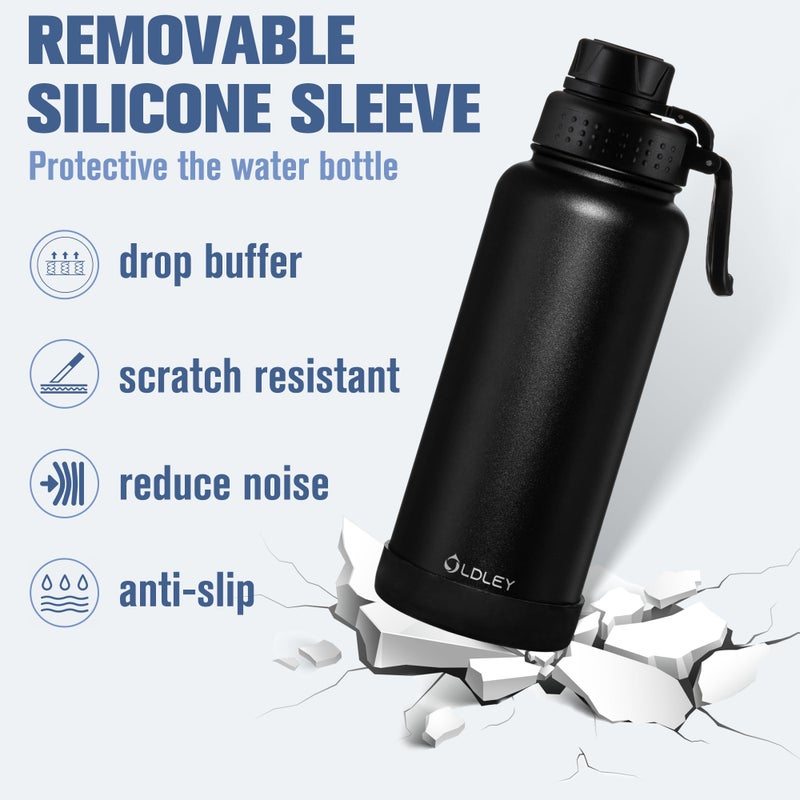 OLDLEY 32 oz Insulated Water Bottle With Straw, Stainless Steel Sports Water Cup Flask with 3 Lids(Straw, Spout and Handle Lid) Double Walled Travel Thermal Canteen Mug,Black - Image 5