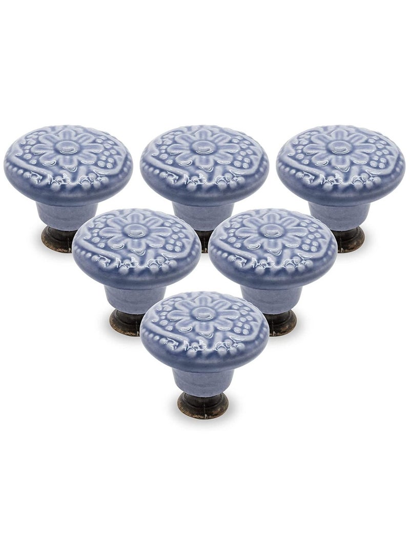 KASTWAVE Drawer Knobs, Greyish Blue Cabinet Knobs, Retro Ceramic Dresser Knobs, 33mm Drawer Knobs Door Knobs Drawer Pulls Dresser Handles with Mounting Screws 12pcs, 1.3"  - Image 1