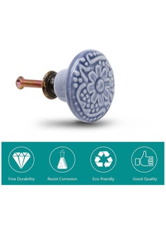 KASTWAVE Drawer Knobs, Greyish Blue Cabinet Knobs, Retro Ceramic Dresser Knobs, 33mm Drawer Knobs Door Knobs Drawer Pulls Dresser Handles with Mounting Screws 12pcs, 1.3"  - Image 2