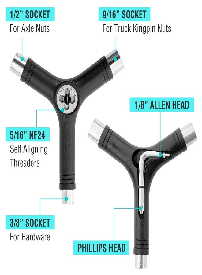 Abrazo All-in-One Skate Tools Portable Skateboard Accessory with Y-Type Tool and L-Type Phillips Head Wrench Screwdriver for Skateboards, Longboards, Mini Skateboards, Cruisers - Image 2