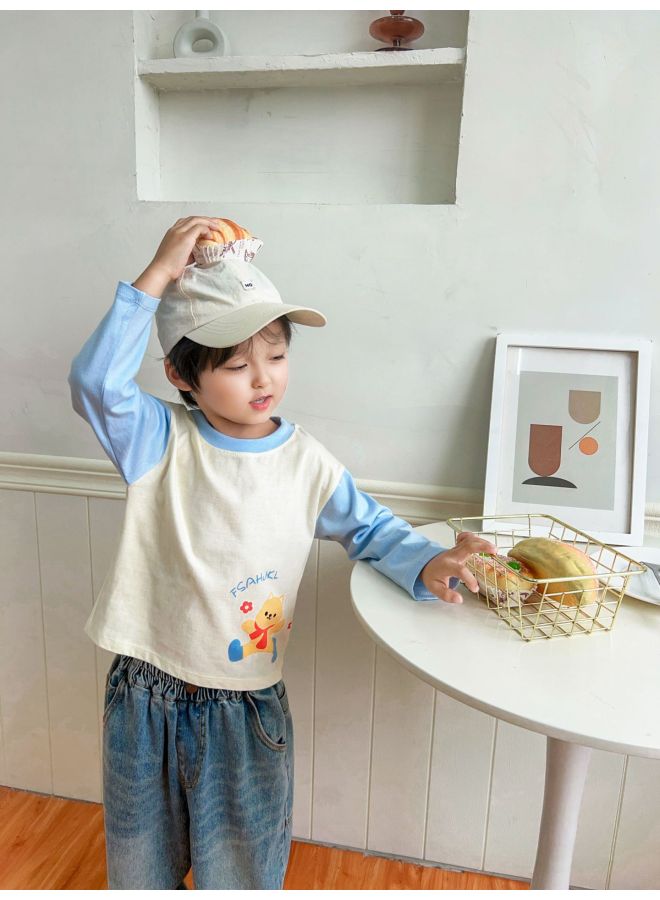 New Kidsren's T-shirt Pure Cotton Boys' Tops Long-sleeved Single-piece Baby Girl's Category A Pure Cotton Clothes Cartoon Trendy Kidsren