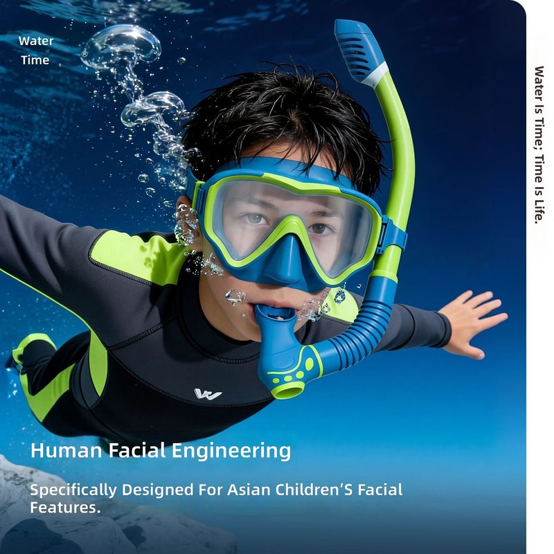 WATERTIME قناع غوص للأطفال من ووترتايم مع أنبوب تنفس، تصميم مضاد للإختناق، إطار كبير عالي الدقة لممارسة السباحة تحت الماء - Image 5