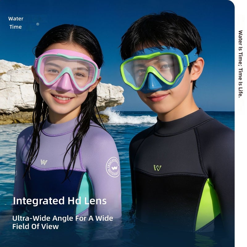WATERTIME قناع غوص للأطفال من ووترتايم مع أنبوب تنفس، تصميم مضاد للإختناق، إطار كبير عالي الدقة لممارسة السباحة تحت الماء - Image 4