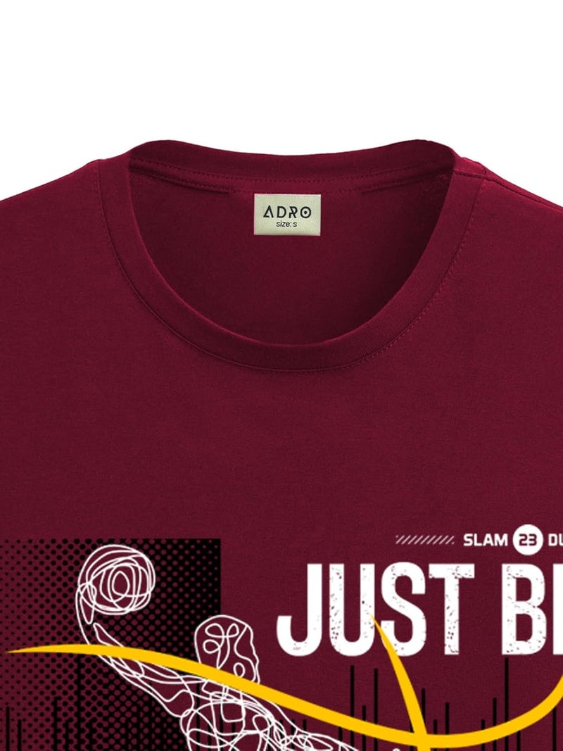 ADRO Men's Maroon Basketball Graphic Printed T-Shirt - Just Be Cool Print, Cotton Lycra Stretch Fabric, Half Sleeve Crew Neck, Relaxed Fit - Image 2