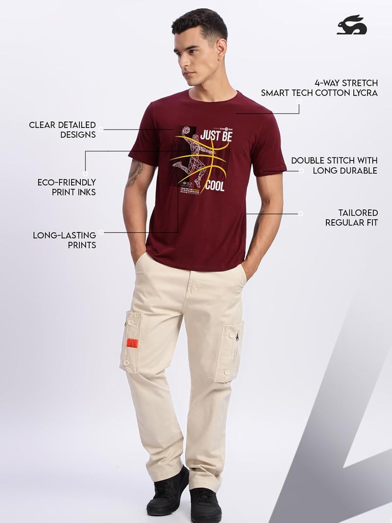 ADRO Men's Maroon Basketball Graphic Printed T-Shirt - Just Be Cool Print, Cotton Lycra Stretch Fabric, Half Sleeve Crew Neck, Relaxed Fit - Image 5