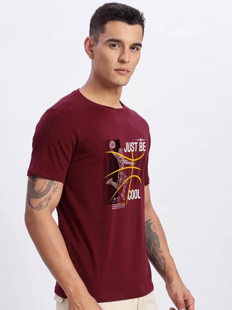 ADRO Men's Maroon Basketball Graphic Printed T-Shirt - Just Be Cool Print, Cotton Lycra Stretch Fabric, Half Sleeve Crew Neck, Relaxed Fit - Image 4