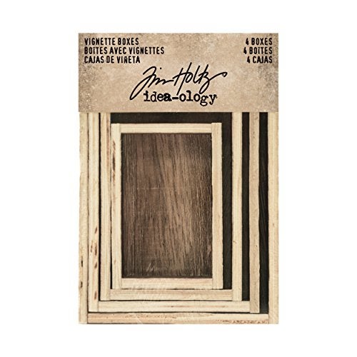 Advantus Tim Holtz Idea-Ology Wooden Vignette Boxes 4 Per Pack, 4 Sizes From 5.5 x 4 x 1.5 Inches To 3.2 x 2.2 x 1, Natural With Brown (TH93279) - Image 3