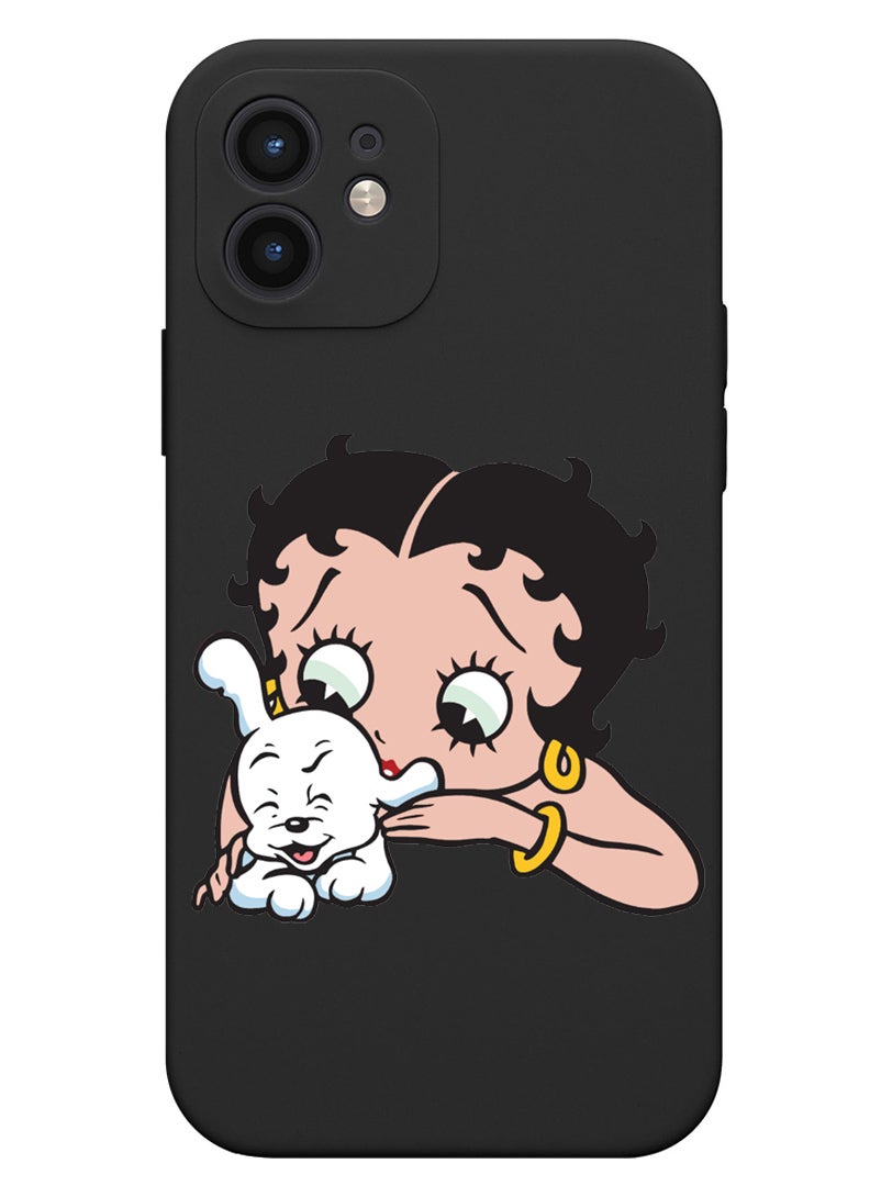 Theodor غطاء سليم مضاد للصدمات من سيليكون سائل مع حماية كاملة ضد الخدوش لجهاز آيفون 12 أسود - بيتي بوب - Image 1