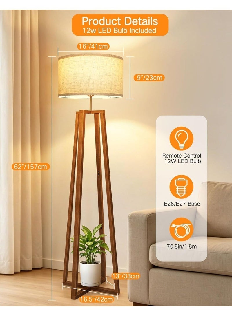 OUTON Modern Floor Lamp with Remote Control LED Bulb, Dimmable Standing Lamp 3000K-6500K, Solid Wood Floor Lamp with Linen Shade, Foot Switch, Timer & Memory Function for Living Room Bedroom Reading Room, 156cm - Image 5