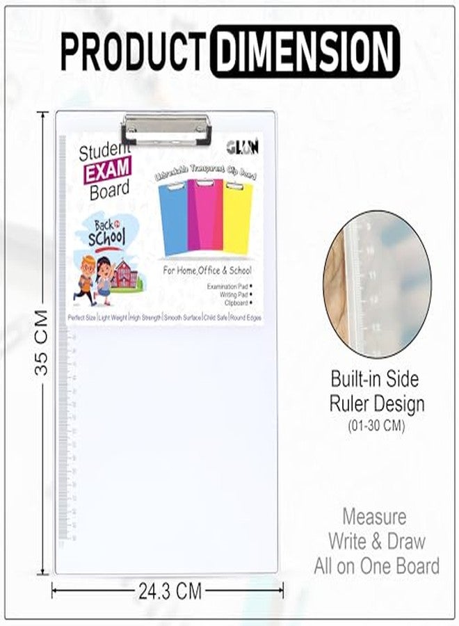 GLUN® White Opaque Acrylic Exam Board with Ruler Marks, Size 14x10 Inches, Strong Steel Clip Board Used in Office Supply & School Supplies - Image 5
