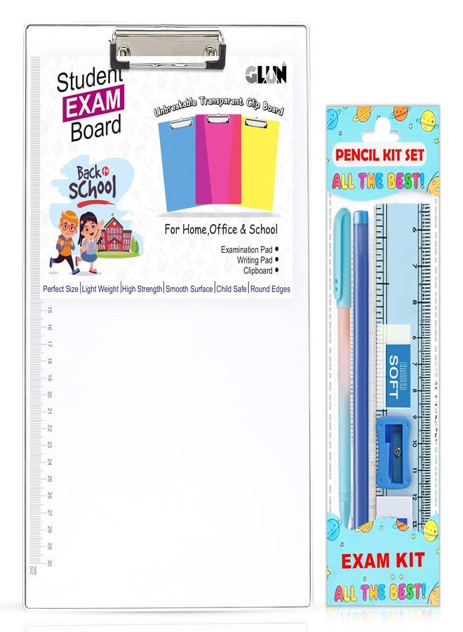 GLUN® White Opaque Acrylic Exam Board with Ruler Marks, Size 14x10 Inches, Strong Steel Clip Board Used in Office Supply & School Supplies - Image 2