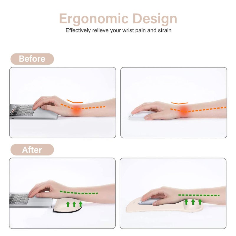 MOSISO Wrist Rest Support for Mouse Pad & Keyboard Set, Ergonomic Mousepad Non-Slip Base Home/Office Pain Relief & Easy Typing Cushion with Neoprene Cloth & Raised Memory Foam, Apricot - Image 3