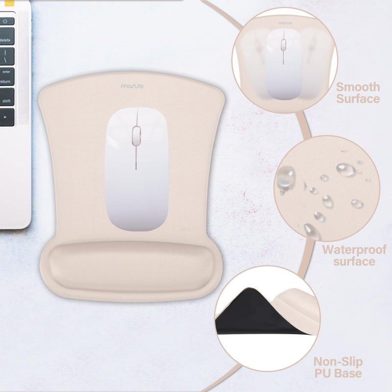 MOSISO Wrist Rest Support for Mouse Pad & Keyboard Set, Ergonomic Mousepad Non-Slip Base Home/Office Pain Relief & Easy Typing Cushion with Neoprene Cloth & Raised Memory Foam, Apricot - Image 5
