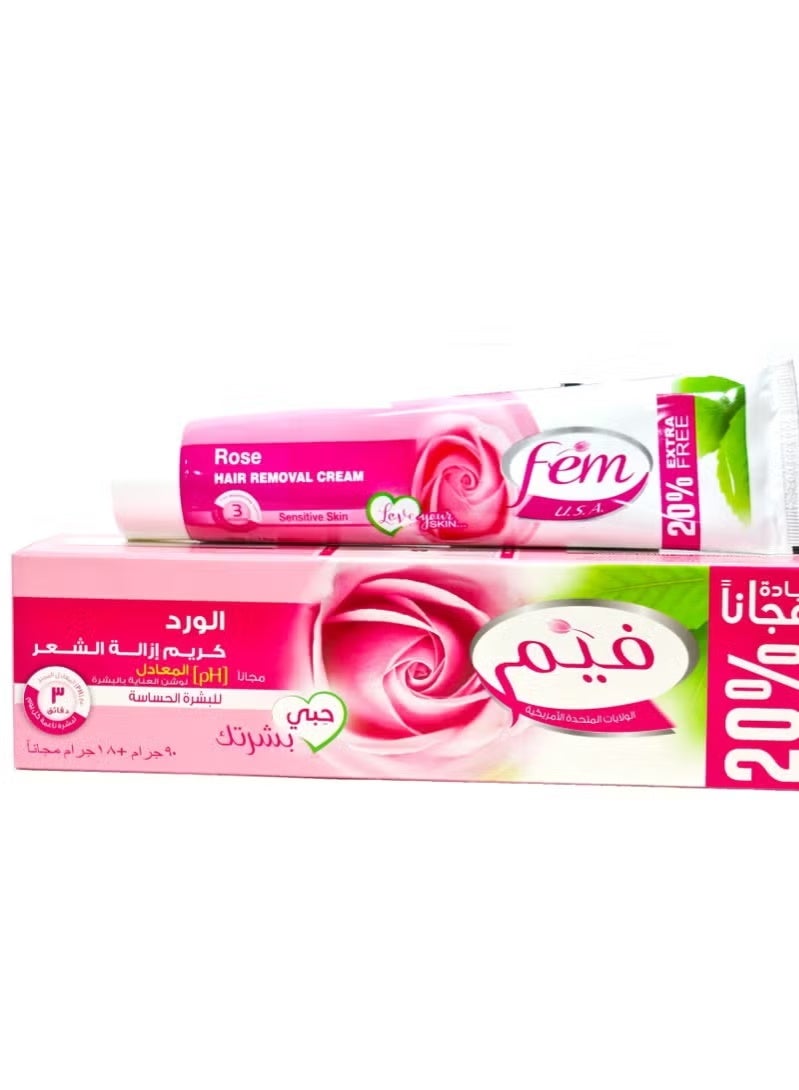Fem Rose Hair Removal Cream + Skin Care Lotion for Sensitive Skin – 108g - Image 1
