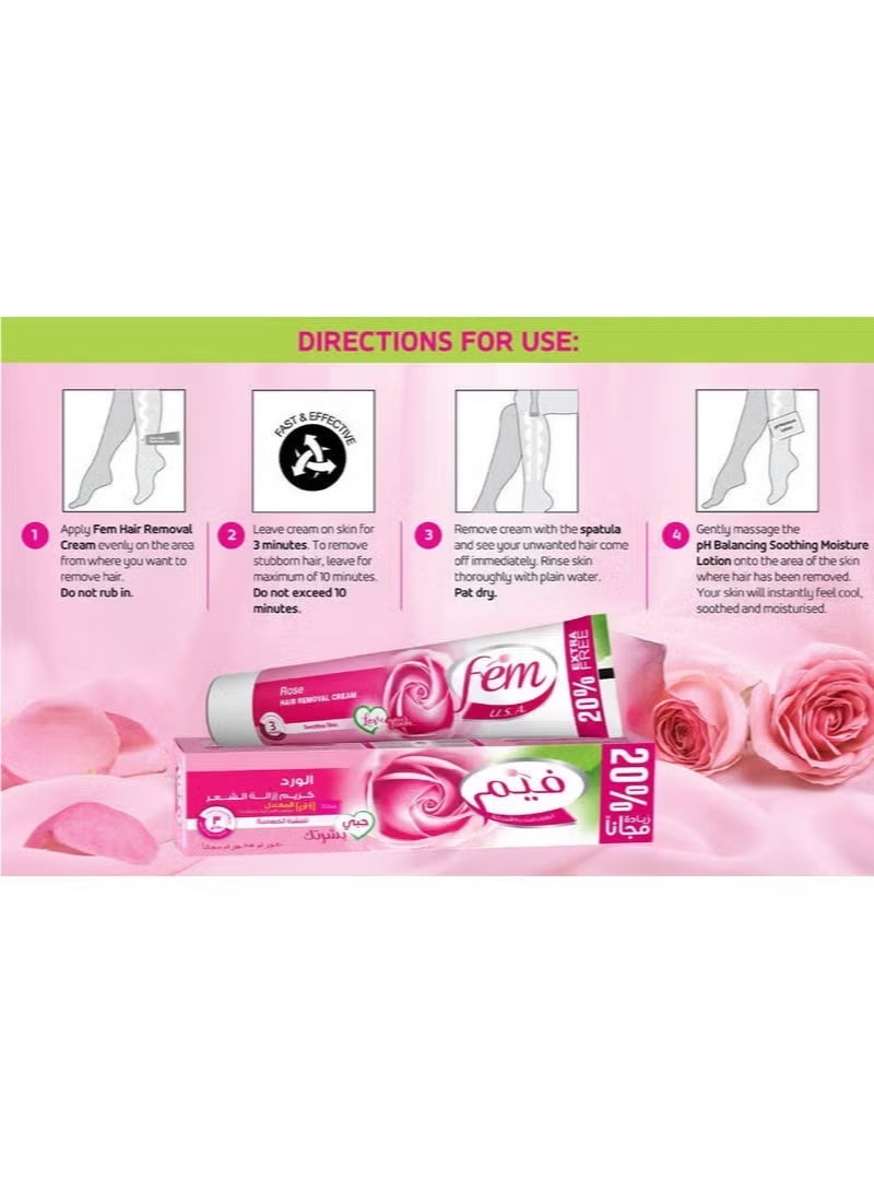 Fem Rose Hair Removal Cream + Skin Care Lotion for Sensitive Skin – 108g - Image 3