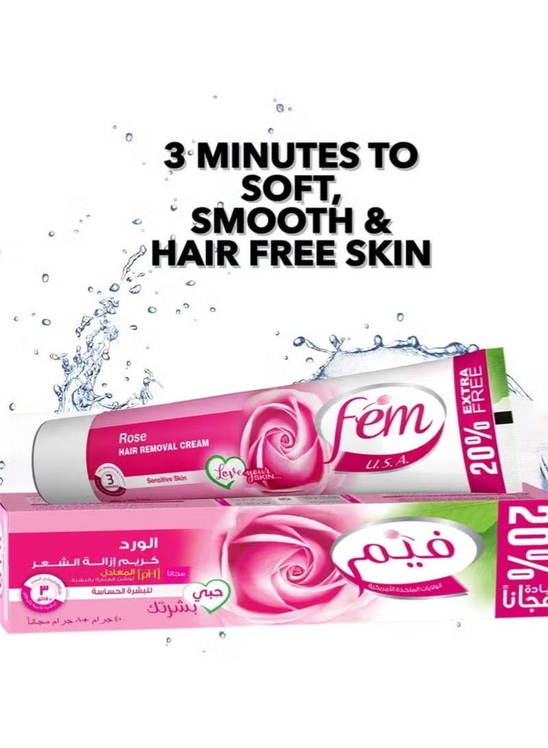 Fem Rose Hair Removal Cream + Skin Care Lotion for Sensitive Skin – 108g - Image 2