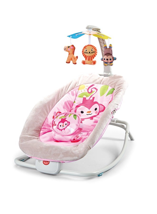 OASIS DESERT Multi-Functional Baby Rocker With Hanging Toys, Adjustable Seat With Dinner Plate Music, Foldable Rocking Cradle, Three-Point Seat Belt, (Pink) - Image 1