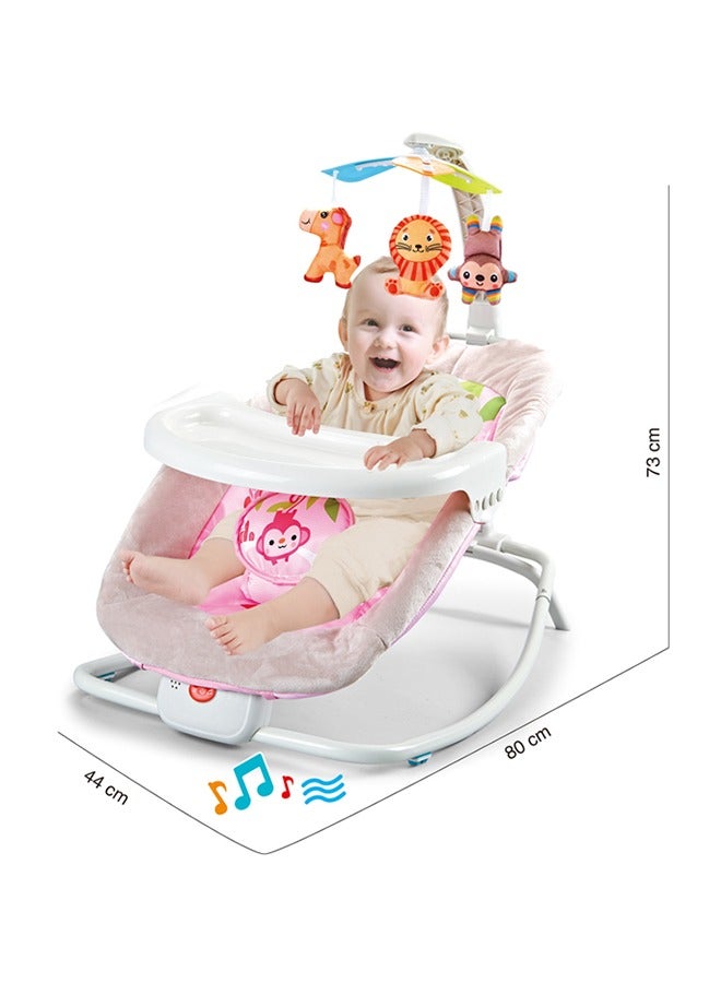 OASIS DESERT Multi-Functional Baby Rocker With Hanging Toys, Adjustable Seat With Dinner Plate Music, Foldable Rocking Cradle, Three-Point Seat Belt, (Pink) - Image 2