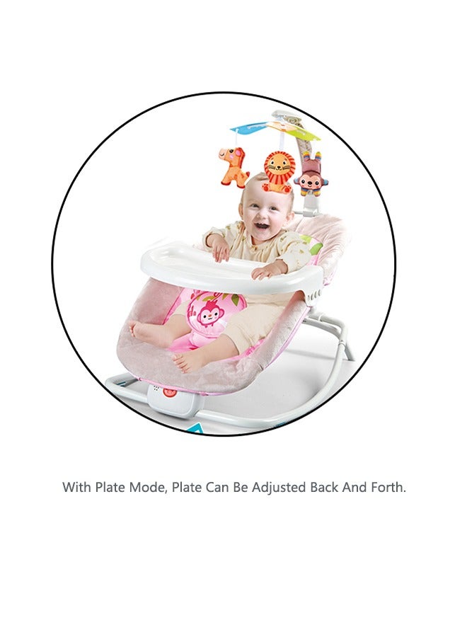 OASIS DESERT Multi-Functional Baby Rocker With Hanging Toys, Adjustable Seat With Dinner Plate Music, Foldable Rocking Cradle, Three-Point Seat Belt, (Pink) - Image 3