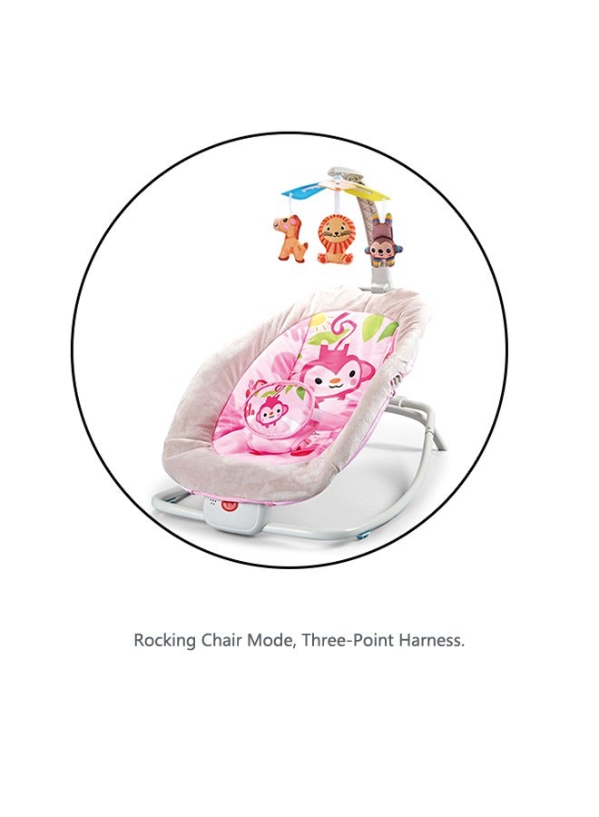 OASIS DESERT Multi-Functional Baby Rocker With Hanging Toys, Adjustable Seat With Dinner Plate Music, Foldable Rocking Cradle, Three-Point Seat Belt, (Pink) - Image 4