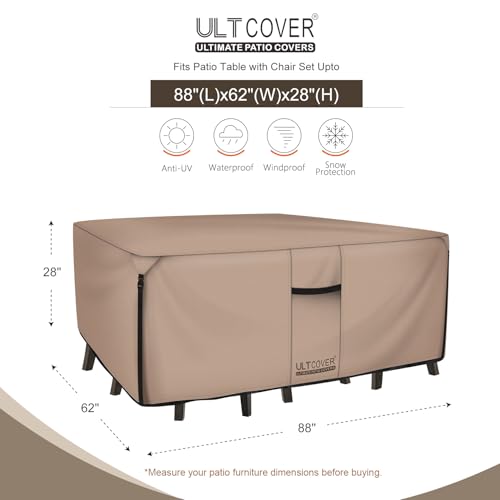ULTCOVER Rectangular Patio Heavy Duty Table Cover - 600D Tough Canvas Waterproof Outdoor Dining Table and Chairs General Purpose Furniture Cover Size 88L x 62W x 28H inch - Image 2