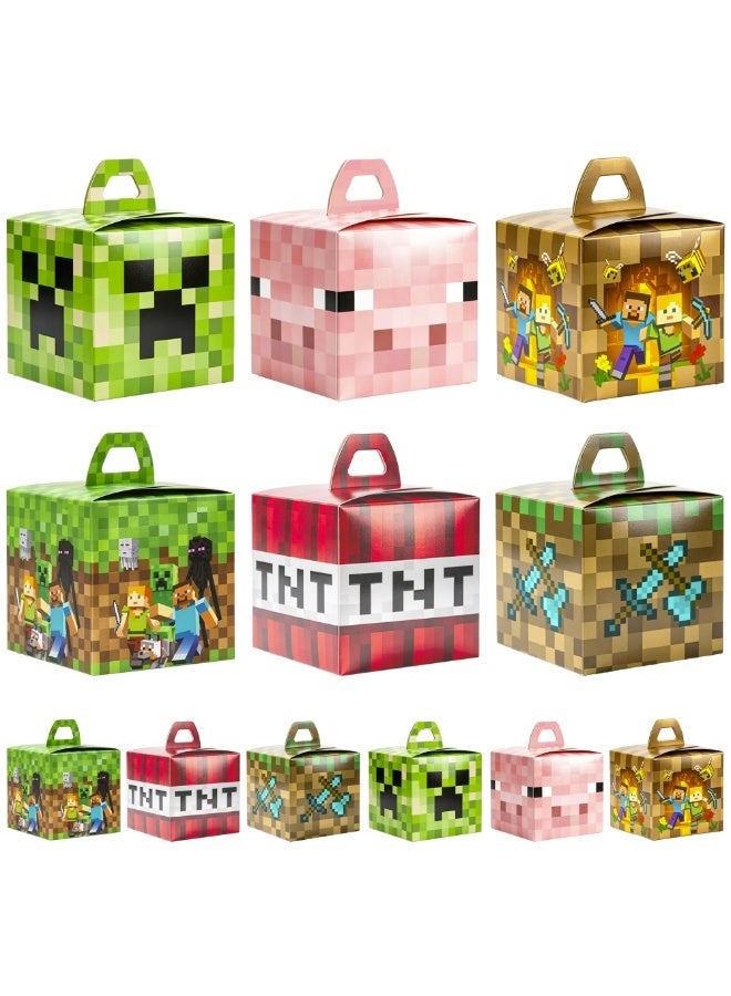 Minecraft Party Favor Boxes – 12pcs Pixel Gift Boxes (6 Designs 2 Each) 10×10×13.5cm Treat Boxes for Minecraft Birthday Party Supplies Candy Boxes Goodie Boxes for Kids - Image 1