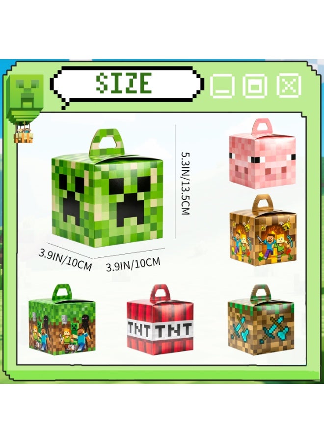 Minecraft Party Favor Boxes – 12pcs Pixel Gift Boxes (6 Designs 2 Each) 10×10×13.5cm Treat Boxes for Minecraft Birthday Party Supplies Candy Boxes Goodie Boxes for Kids - Image 2