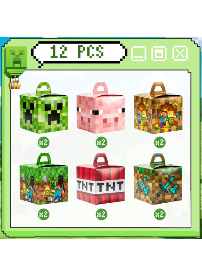 Minecraft Party Favor Boxes – 12pcs Pixel Gift Boxes (6 Designs 2 Each) 10×10×13.5cm Treat Boxes for Minecraft Birthday Party Supplies Candy Boxes Goodie Boxes for Kids - Image 3