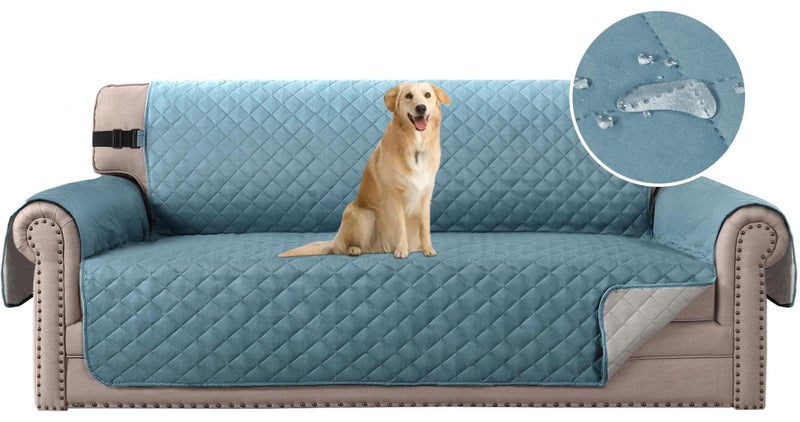 KYD Sofa Cover 3 Seater Large Size Chair Sofa Slipcover Wrinkle-free Reversible Sofa Cover Water Resistant Couch Cover Furniture Protector Cover with Elastic Straps Blue - Image 1