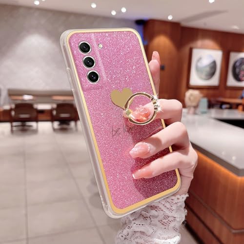 Easyscen for Samsung Galaxy S21 FE 5G Phone Case (6.4-inch) with Heart Ring Stand Cute Girls Women Soft Shockproof Protective Cover - Pink - Image 3
