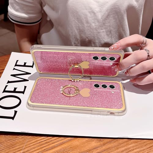 Easyscen for Samsung Galaxy S21 FE 5G Phone Case (6.4-inch) with Heart Ring Stand Cute Girls Women Soft Shockproof Protective Cover - Pink - Image 4
