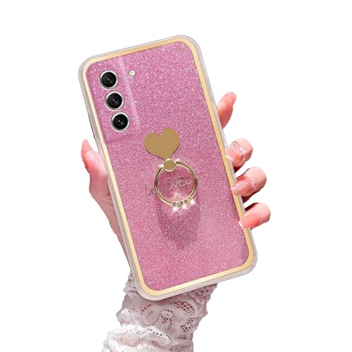 Easyscen for Samsung Galaxy S21 FE 5G Phone Case (6.4-inch) with Heart Ring Stand Cute Girls Women Soft Shockproof Protective Cover - Pink - Image 1