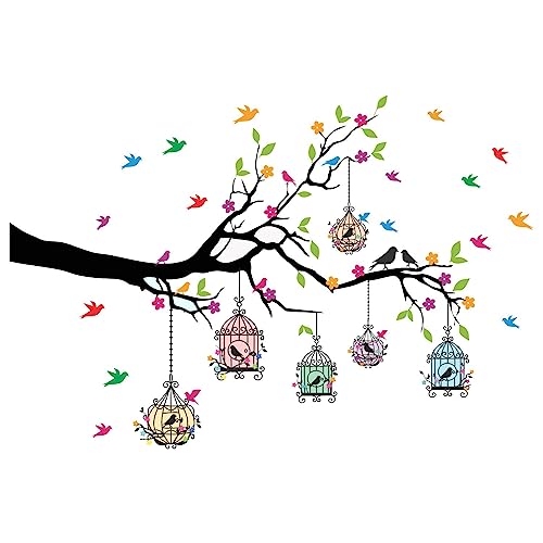 Sticker Yard PVC Vinyl Tree and Flowers Branch Leaves Self-Adhesive Wall Sticker for Home Decor/Decoration - Living Room, Bedroom, Kids Room (Multicolor, Size: 127X84 cms) - Image 2