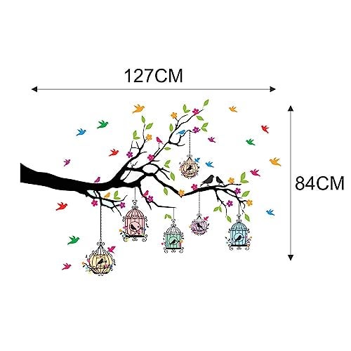 Sticker Yard PVC Vinyl Tree and Flowers Branch Leaves Self-Adhesive Wall Sticker for Home Decor/Decoration - Living Room, Bedroom, Kids Room (Multicolor, Size: 127X84 cms) - Image 4