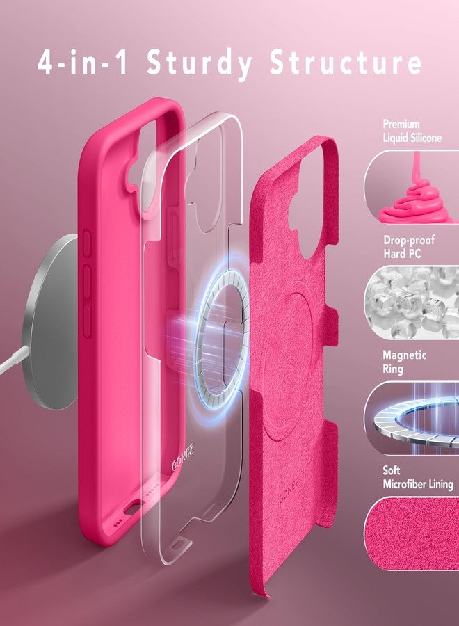 GONEZ Magnetic for iPhone 16 Case, Compatible with MagSafe, [Screen Protector + Camera Lens Protector], Liquid Silicone Shockproof Protective Phone Case for iPhone 16 6.1", Hot Pink - Image 5