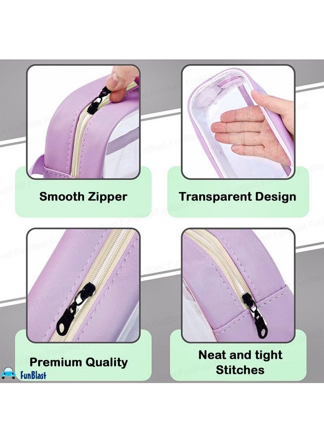 فنبلاست حقيبة أقلام شفافة من فن بلاست مزودة بسحاب للإغلاق - حقيبة أقلام كبيرة السعة، حقيبة مكياج محمولة، حقيبة أدوات مكتبية لطيفة للطالبات والفتيات والبالغين والمكاتب (أرجواني) - Image 5