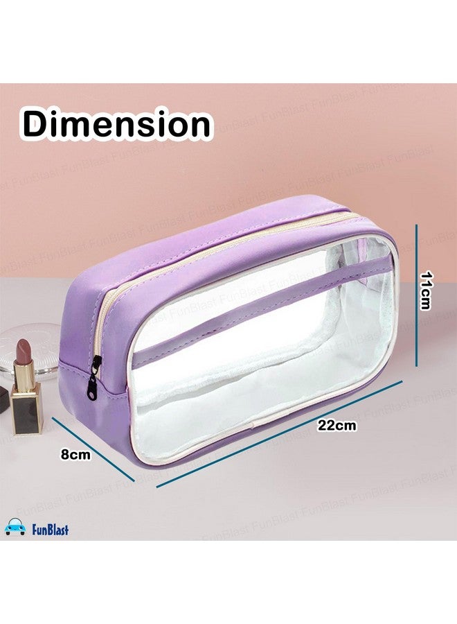 فنبلاست حقيبة أقلام شفافة من فن بلاست مزودة بسحاب للإغلاق - حقيبة أقلام كبيرة السعة، حقيبة مكياج محمولة، حقيبة أدوات مكتبية لطيفة للطالبات والفتيات والبالغين والمكاتب (أرجواني) - Image 3