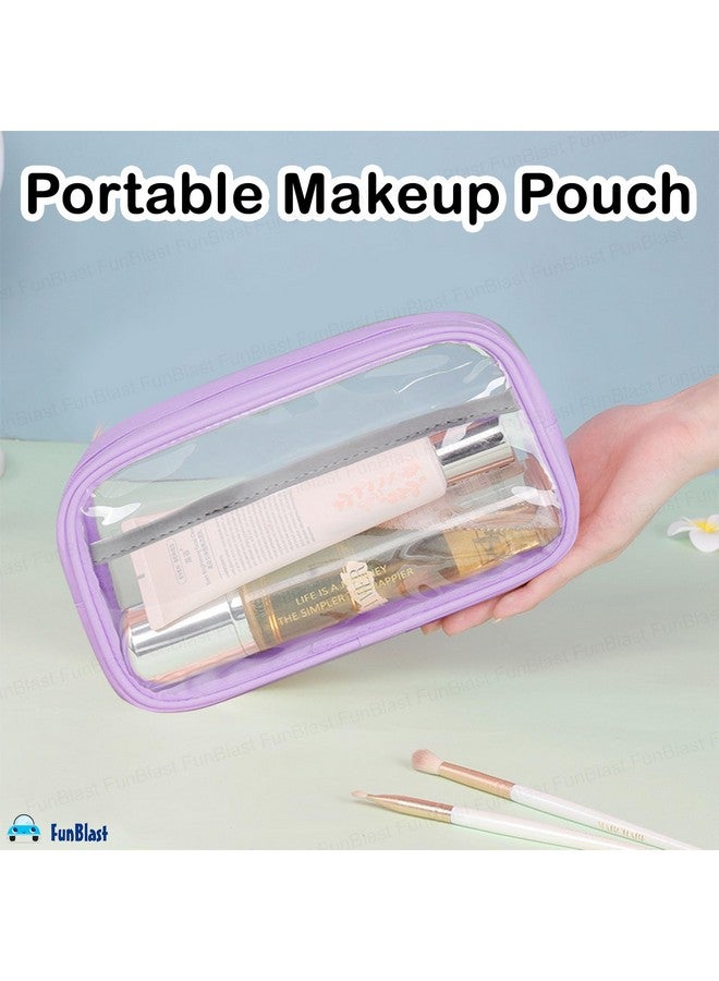 فنبلاست حقيبة أقلام شفافة من فن بلاست مزودة بسحاب للإغلاق - حقيبة أقلام كبيرة السعة، حقيبة مكياج محمولة، حقيبة أدوات مكتبية لطيفة للطالبات والفتيات والبالغين والمكاتب (أرجواني) - Image 2