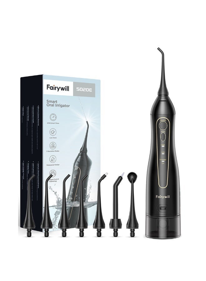 Fairywill 5020E Portable Water Flosser Electric Oral Irrigator with 3 Modes, 300ML Tank, USB Rechargeable Deep Clean Teeth Cleaner for Gum Care