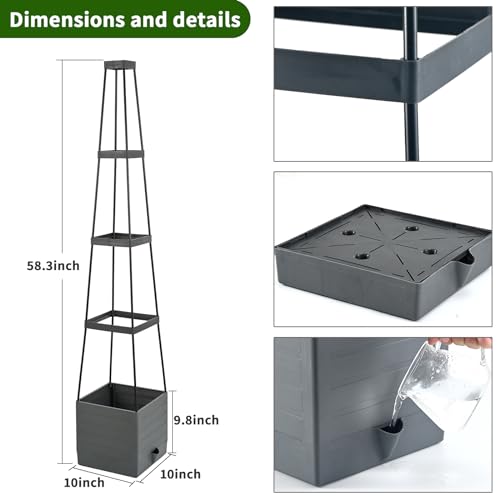 Qaobo Raised Garden Bed, Planter Boxes with Trellis 58.3'' Tomato Planters for Climbing Vine Vegetables Flowers Plants Self Watering Tomatoes Cage for Outdoor Patio Greenhouse - Image 3