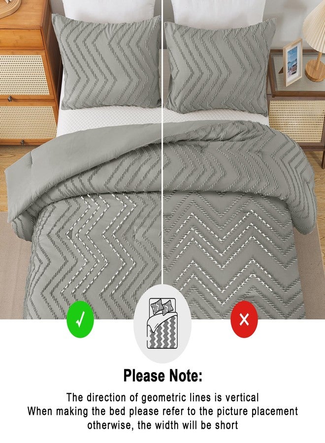 Andency Medium Grey Comforter Set King Size, Boho Soft Warm Tufted Bedding Comforter Sets for King Size Bed, 3 Pieces Aesthetic Chevron Farmhouse Cute Bohemian Textured Bedding Set - Image 5