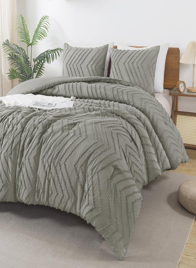 Andency Medium Grey Comforter Set King Size, Boho Soft Warm Tufted Bedding Comforter Sets for King Size Bed, 3 Pieces Aesthetic Chevron Farmhouse Cute Bohemian Textured Bedding Set - Image 1