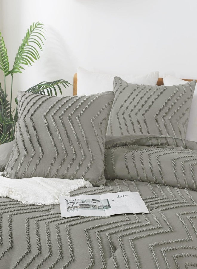 Andency Medium Grey Comforter Set King Size, Boho Soft Warm Tufted Bedding Comforter Sets for King Size Bed, 3 Pieces Aesthetic Chevron Farmhouse Cute Bohemian Textured Bedding Set - Image 4