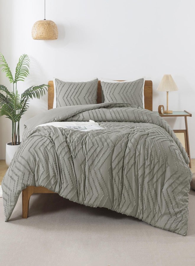 Andency Medium Grey Comforter Set King Size, Boho Soft Warm Tufted Bedding Comforter Sets for King Size Bed, 3 Pieces Aesthetic Chevron Farmhouse Cute Bohemian Textured Bedding Set - Image 2
