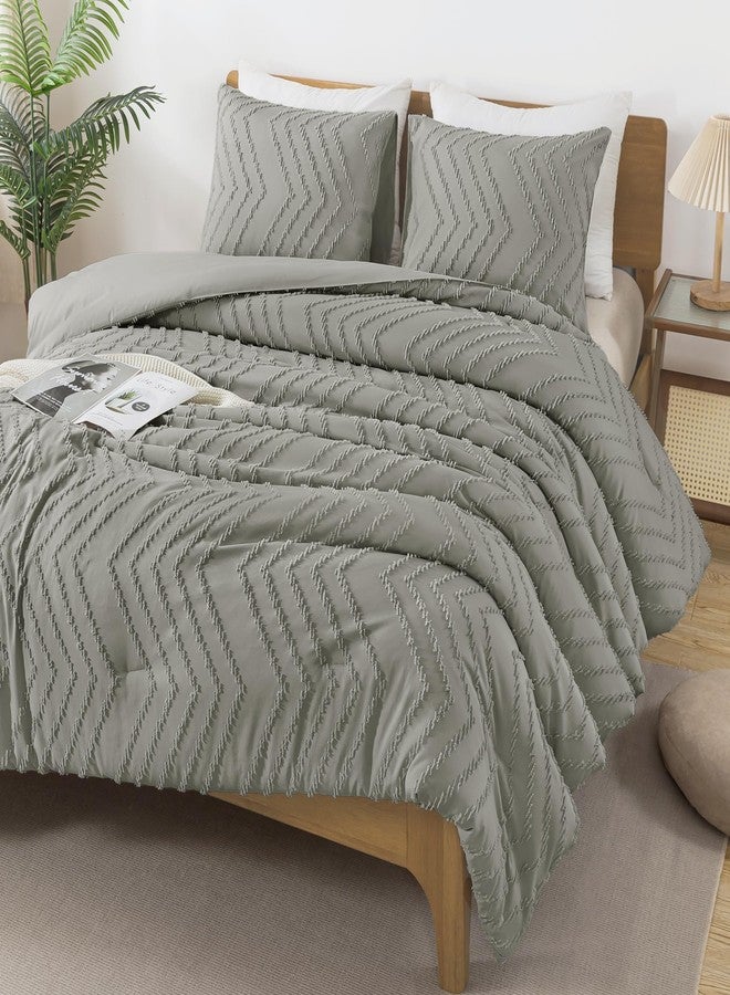 Andency Medium Grey Comforter Set King Size, Boho Soft Warm Tufted Bedding Comforter Sets for King Size Bed, 3 Pieces Aesthetic Chevron Farmhouse Cute Bohemian Textured Bedding Set - Image 3