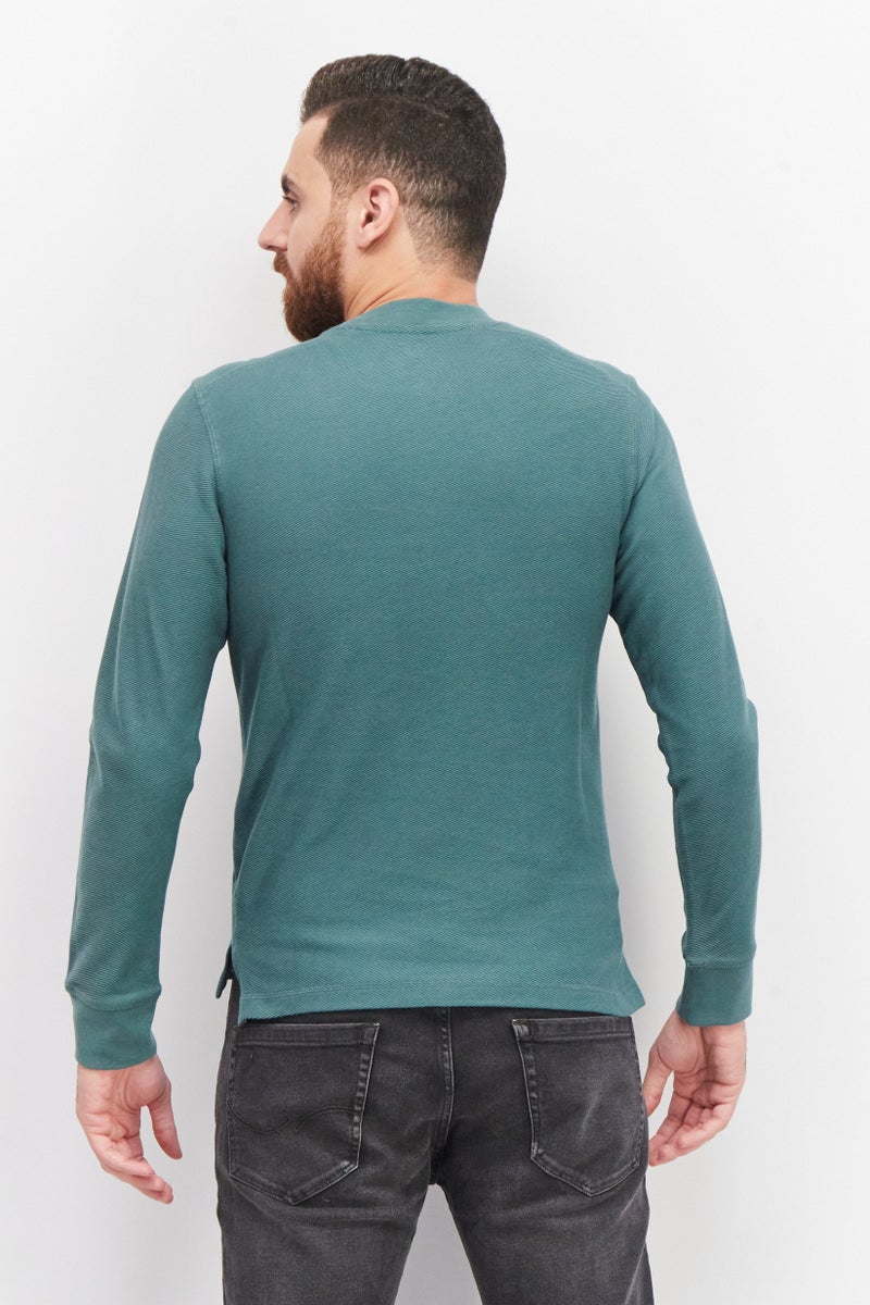 Celio Men Crew Neck Long Sleeve Ribbed T-Shirts, Light Green - Image 4