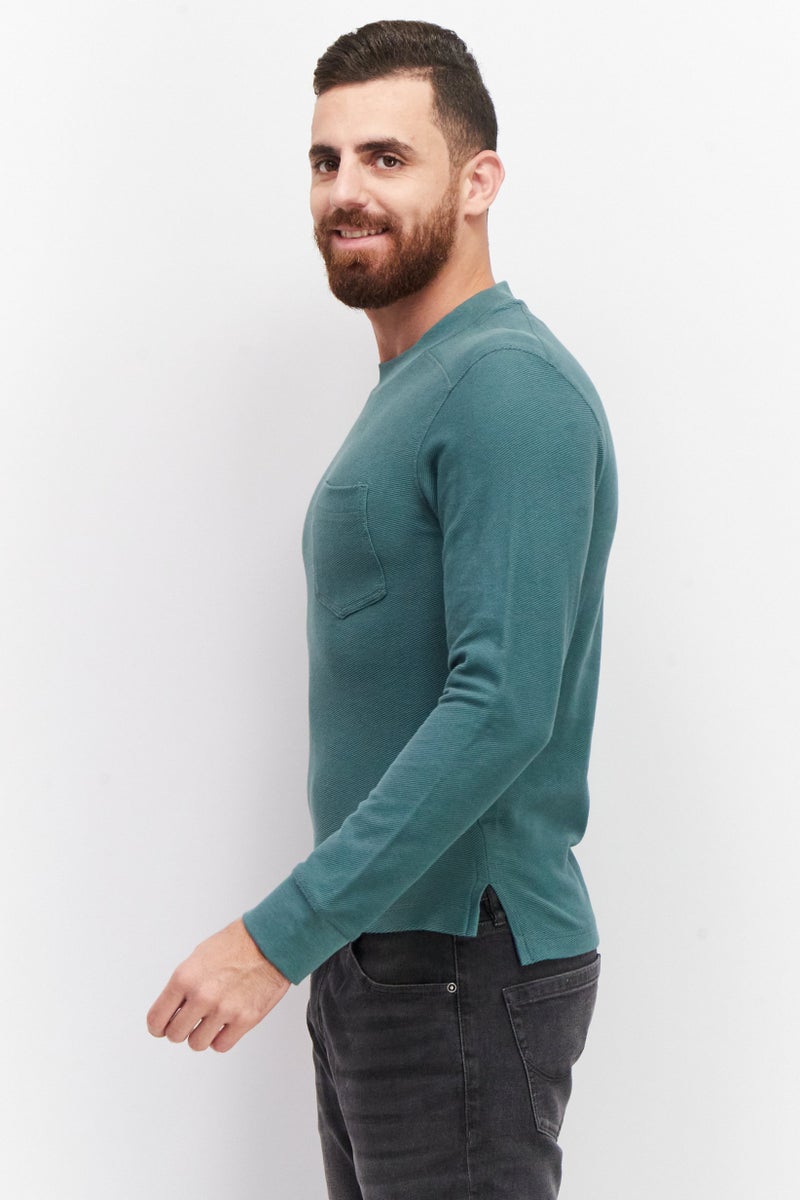 Celio Men Crew Neck Long Sleeve Ribbed T-Shirts, Light Green - Image 3