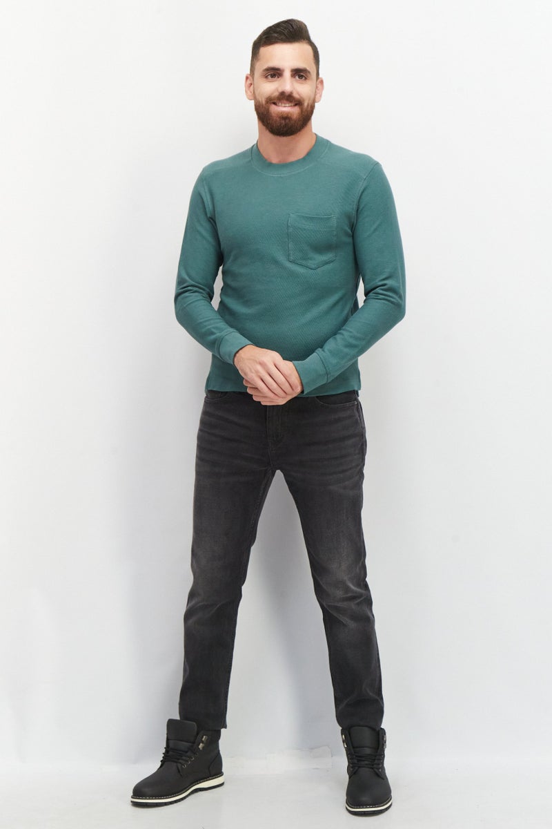 Celio Men Crew Neck Long Sleeve Ribbed T-Shirts, Light Green - Image 2